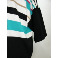 Bluzka OVERSIZE dla puszystej Wzór w paski - czarny biały mięta koral